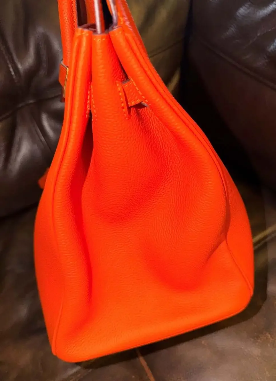 Orange leather tote bag